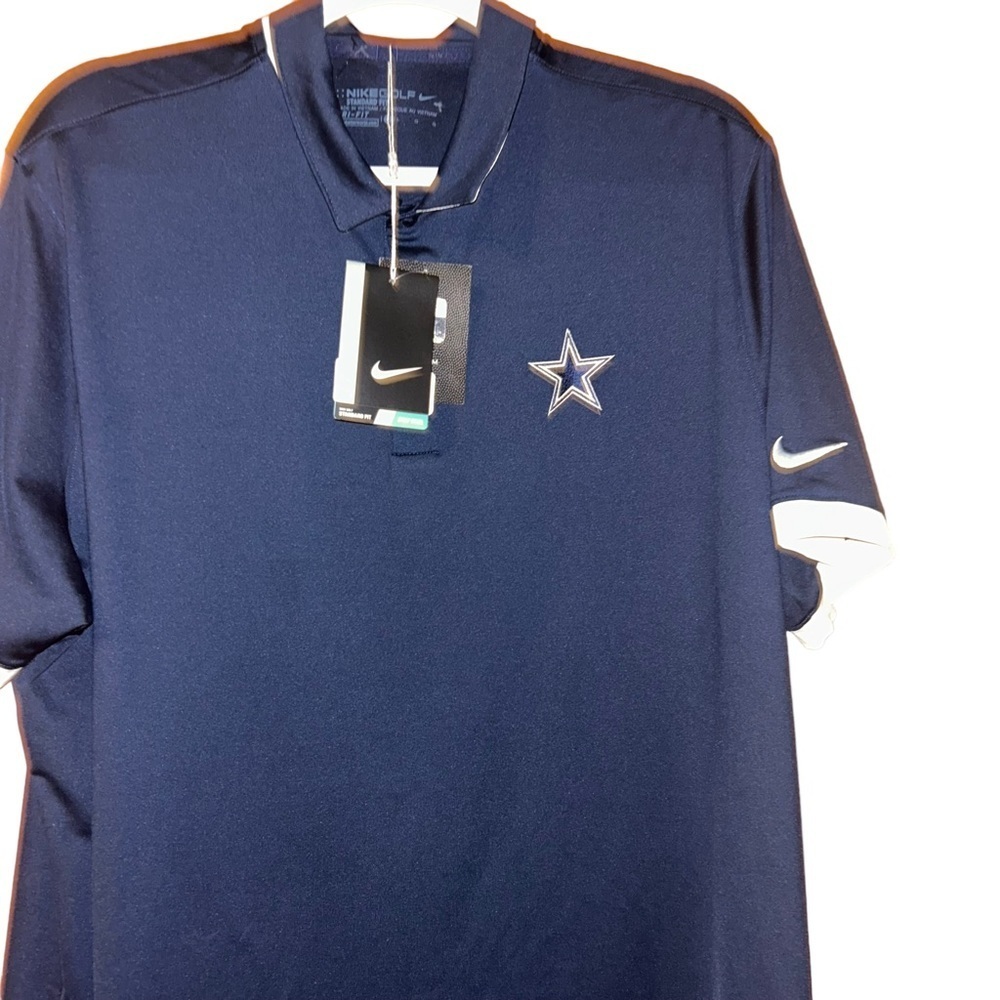 New Men Nike golf Dri fit nfl Dallas cowboys navy polo shirt football Large L